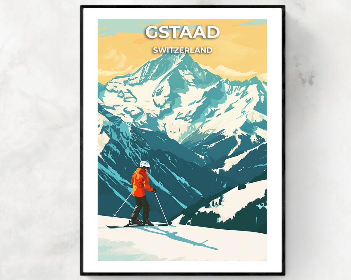 Gstaad Switzerland Golden Sunset Alpine Skiing Adventure Poster