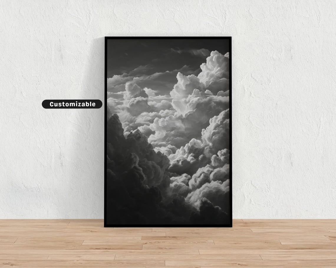 Dramatic Billowing Clouds Grayscale Sky Moody Cloudscape Poster