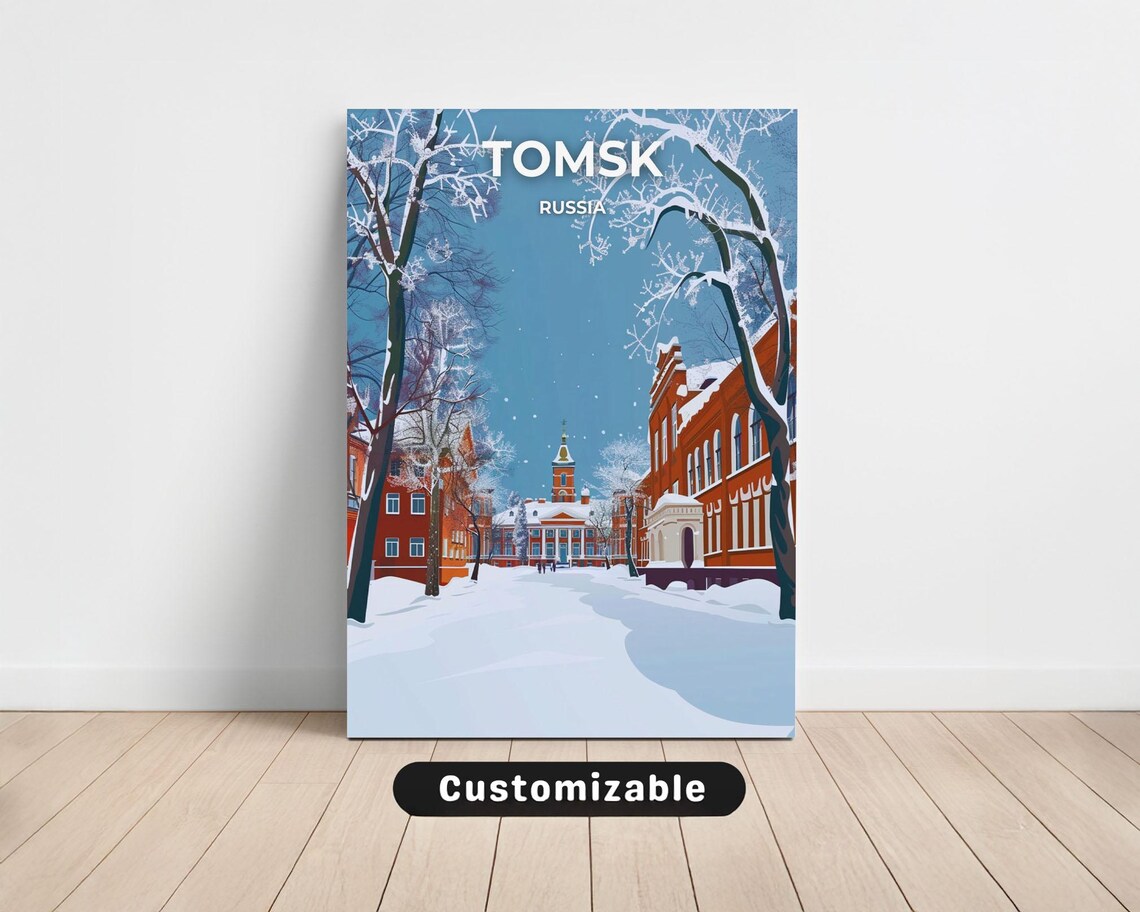 Tomsk Russia Snowy Winter Street Vintage Travel Scene Art Poster