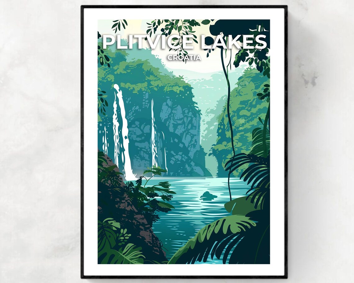 Plitvice Lakes Croatia Jungle Waterfalls Emerald Lake Poster