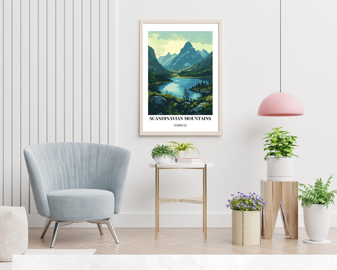 Scandinavian Mountains Norway Alpine Lake View Travel Poster - Image 2