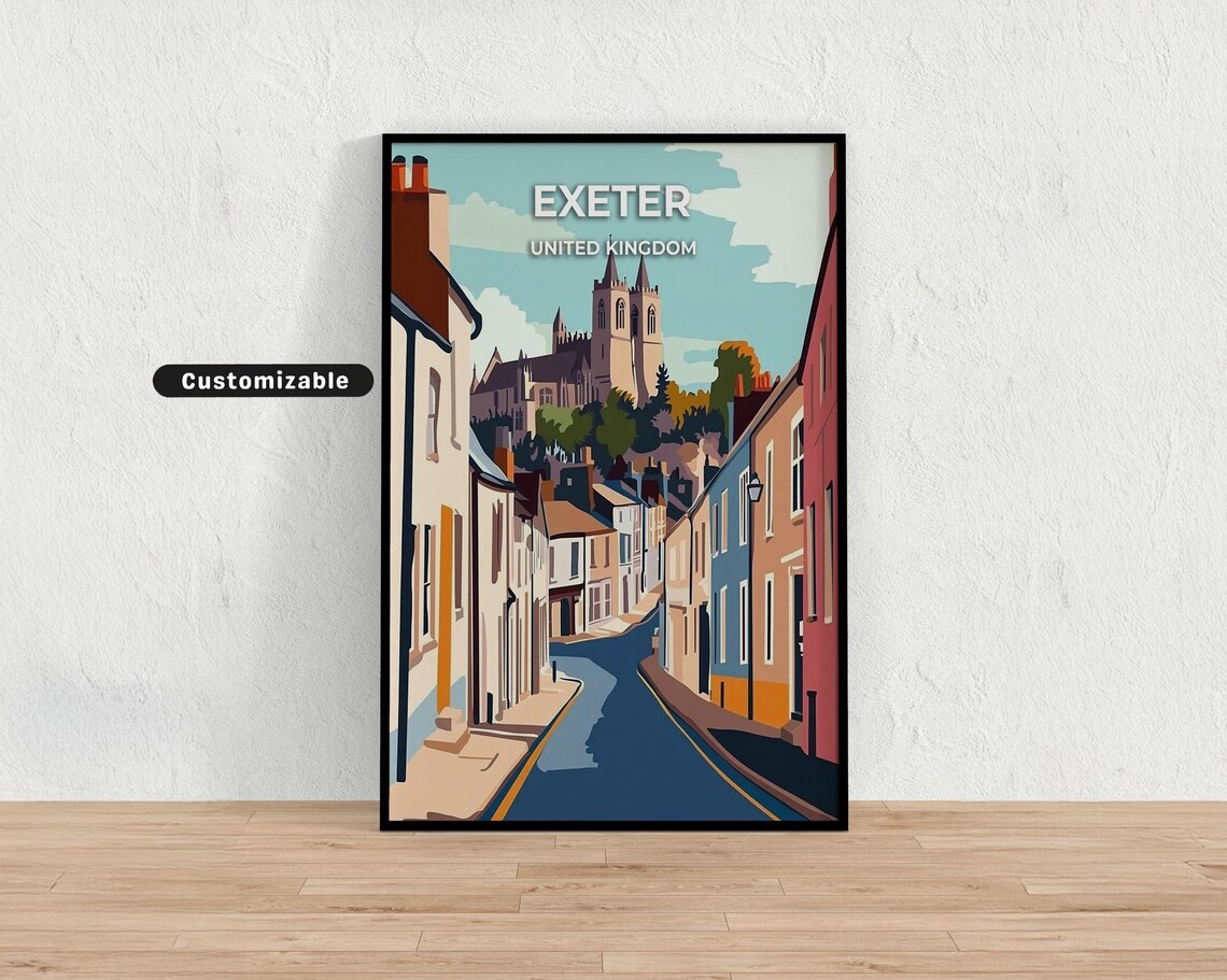 Exeter United Kingdom Historic Street Custom Vintage Travel Art Poster
