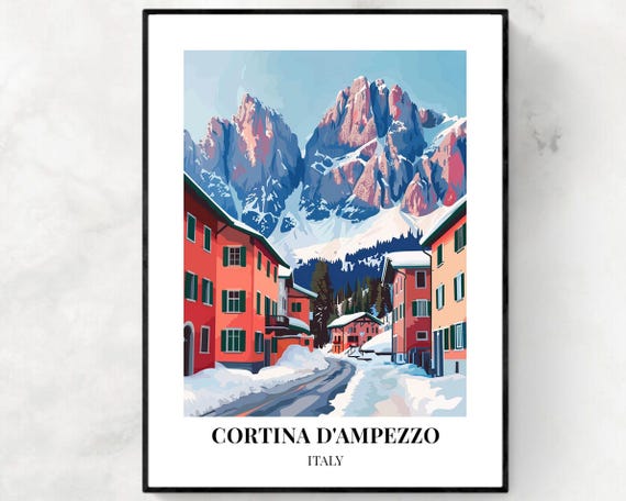 Cortina Dampezzo Travel Print Cortina Cortina Dampezzo Ski Poster Italy Ski Poster Cortina Dampezzo Ski Resort Print
