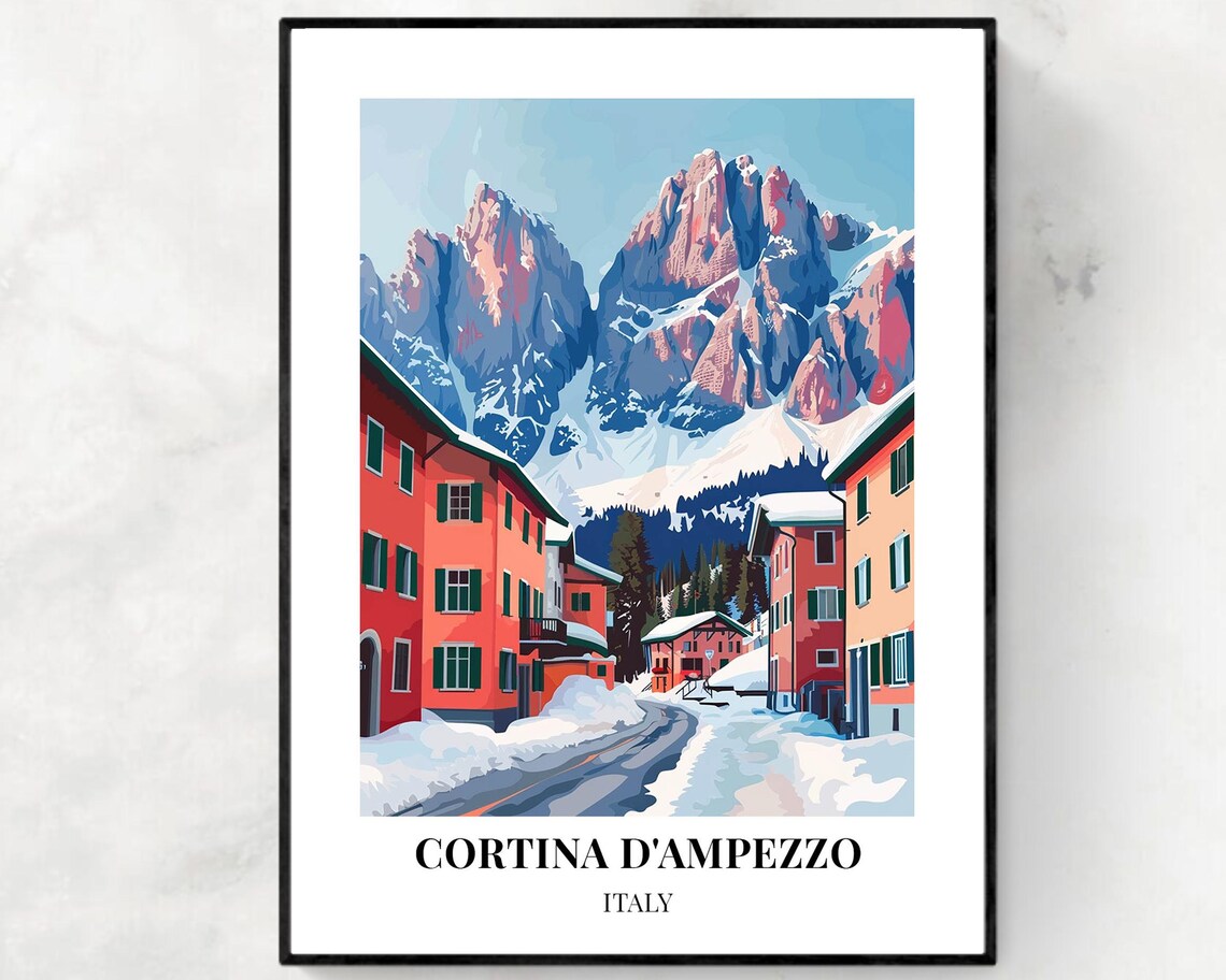 Cortina D'Ampezzo Italy Winter Village Snowy Street Scene Poster