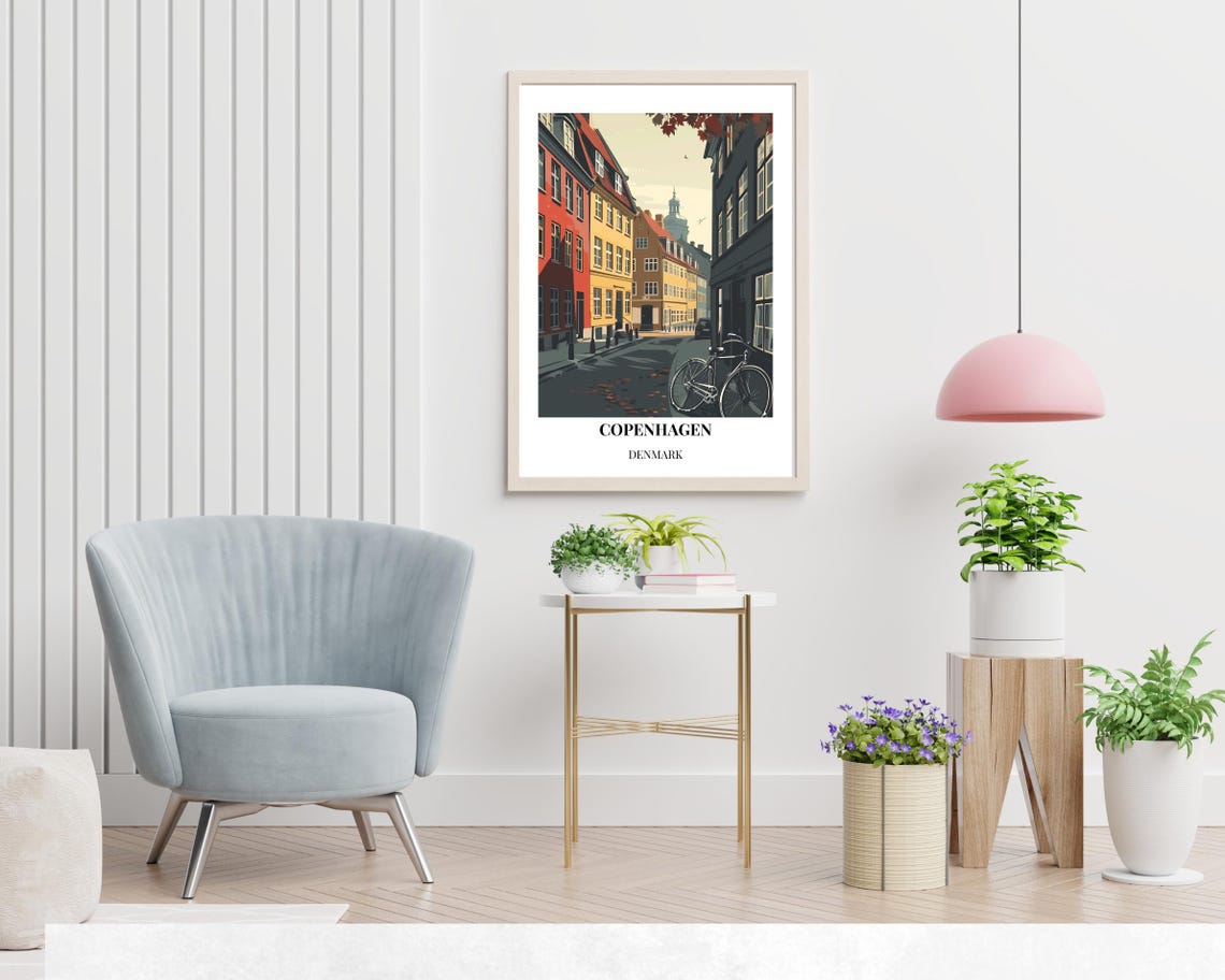 Copenhagen Denmark Autumn Street Bicycle Retro Travel Poster - Image 2