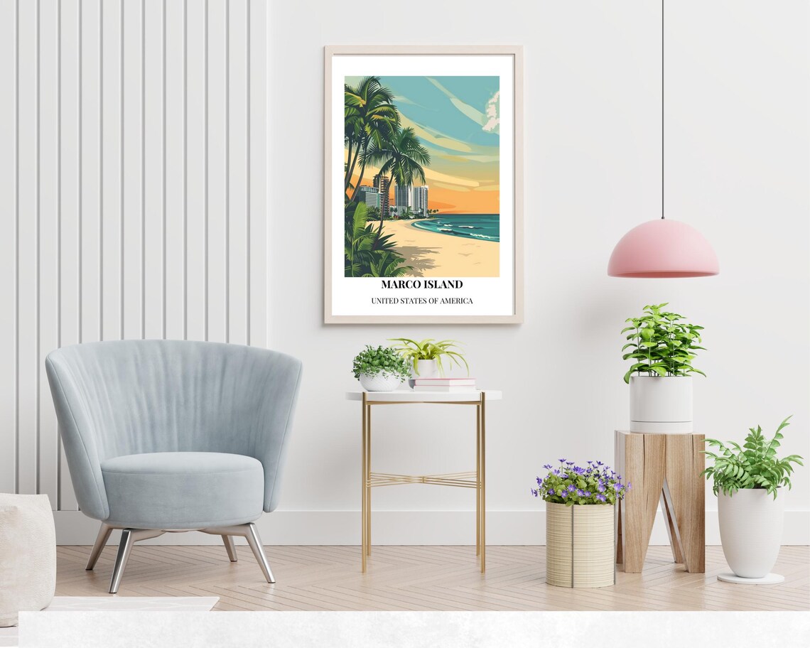 Marco Island Florida Tropical Beach Skyline Vintage Travel Poster - Image 2