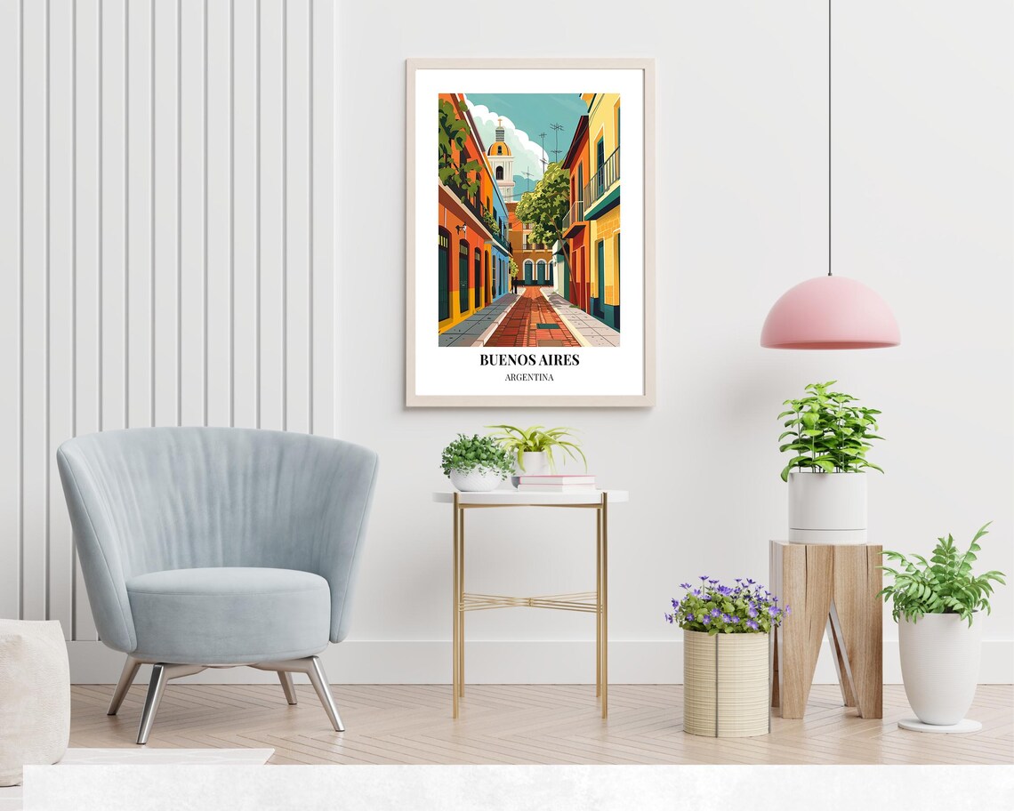 Colorful Buenos Aires Street With White Church Bell Tower Poster - Image 2