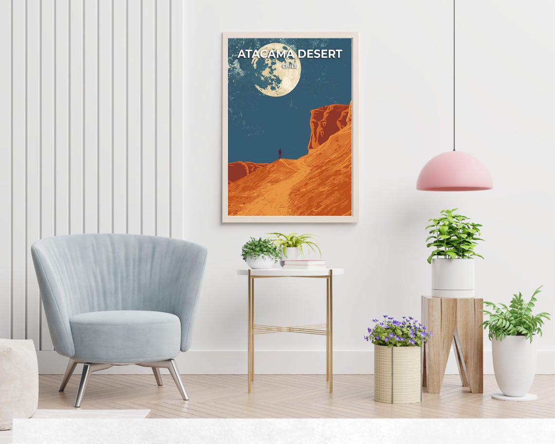 Atacama Desert Chile Giant Moon Night Dunes Lone Traveler Poster - Image 2