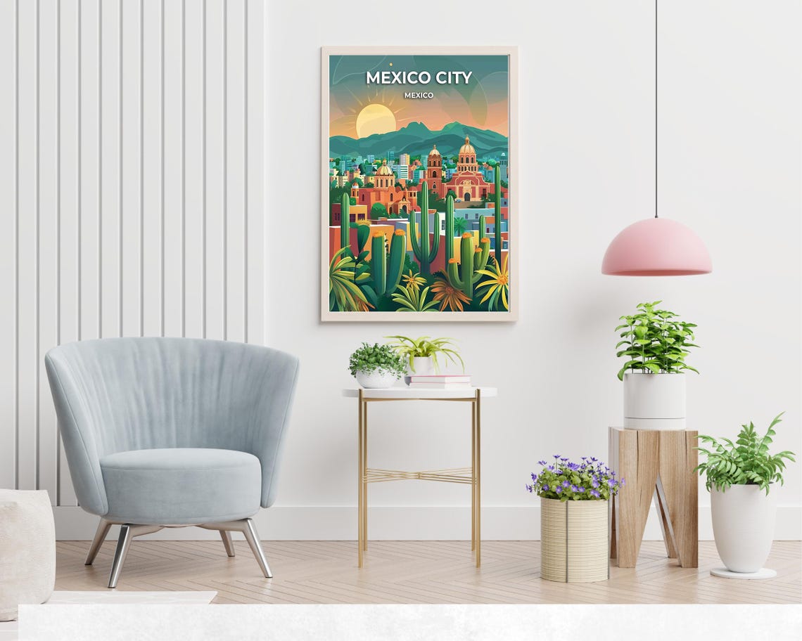 Mexico City Cathedral View Through Blooming Cacti At Sunset Poster - Image 2