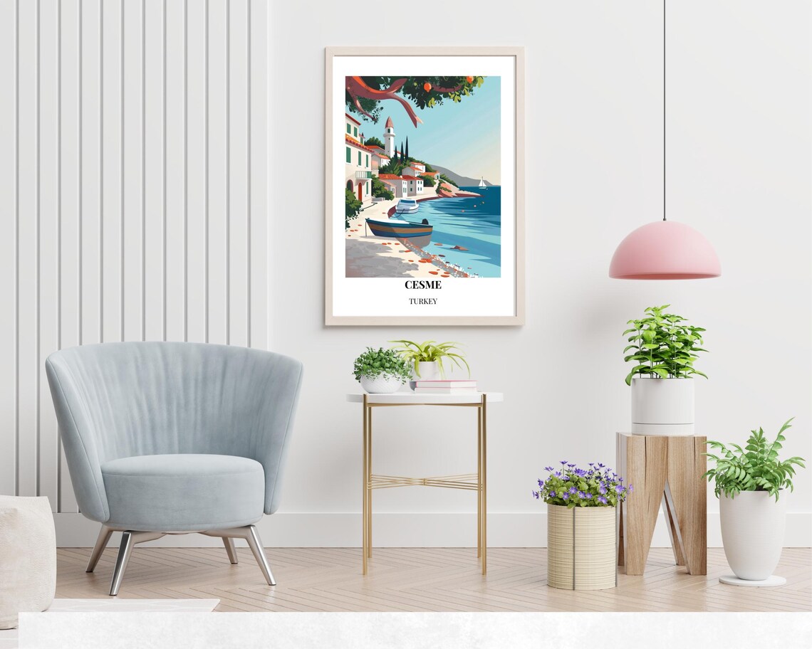 Cesme Turkey Fishing Boats on Aegean Coast Village Harbor Poster - Image 2