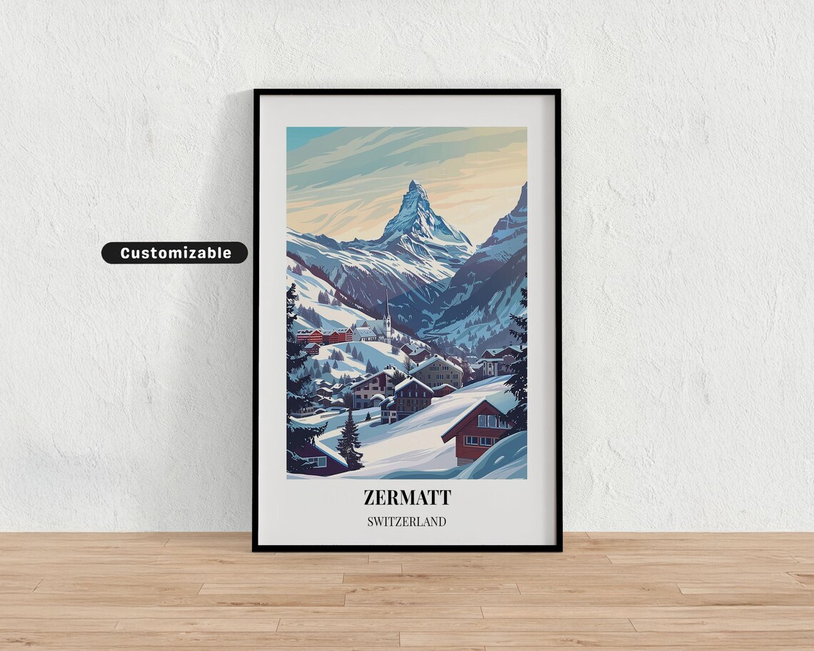 Zermatt Switzerland Matterhorn Snowy Village Alpine Travel Poster