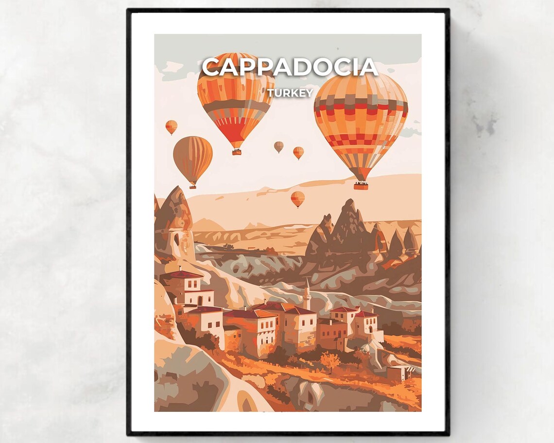 Cappadocia Turkey Hot Air Balloons Fairy Chimneys Travel Poster