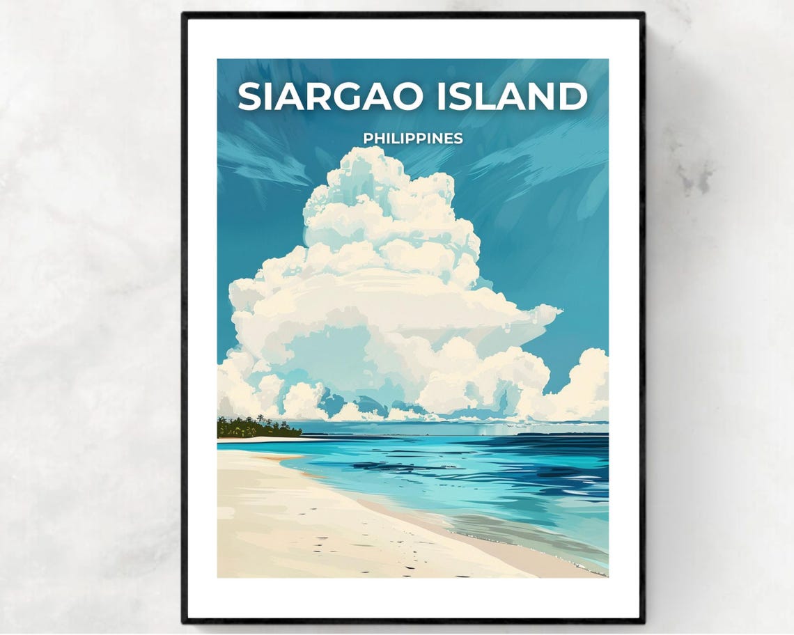 Siargao Island Philippines White Sand Beach Clouds Travel Poster