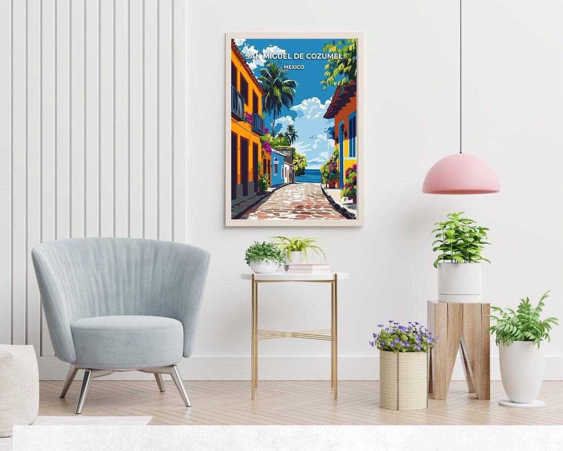 San Miguel de Cozumel Mexico Colorful Colonial Street Travel Poster - Image 2