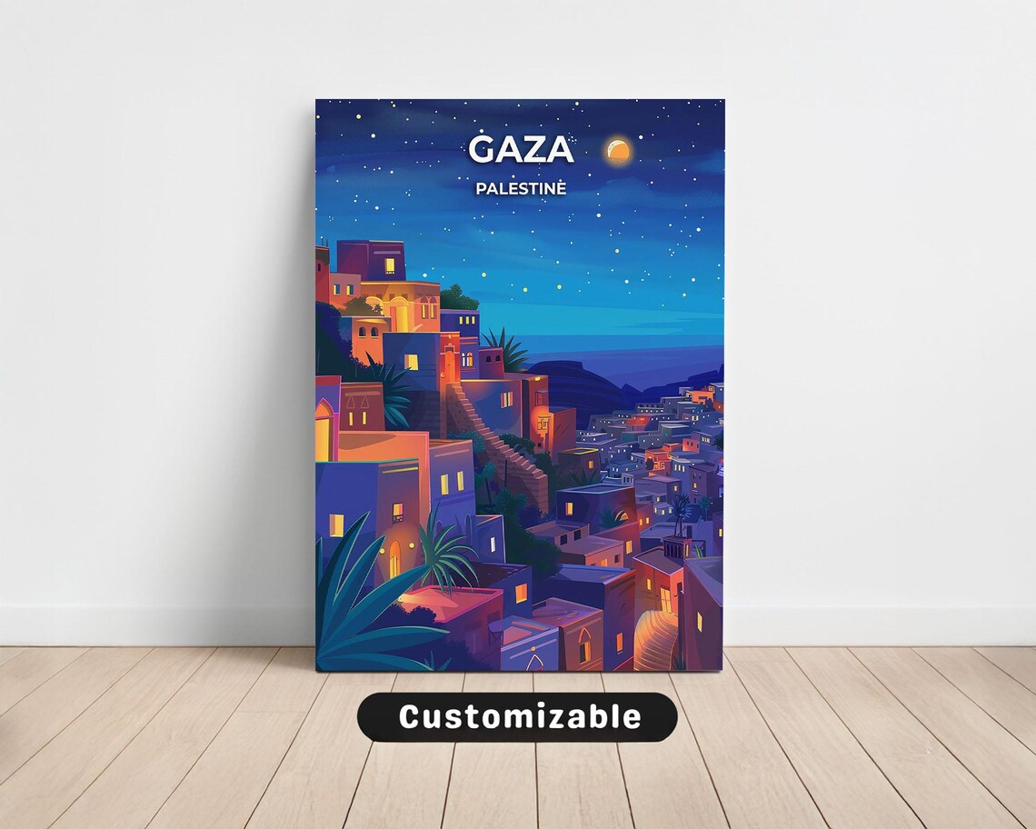 Gaza Palestine Starry Night Hillside Old Town Skyline Poster