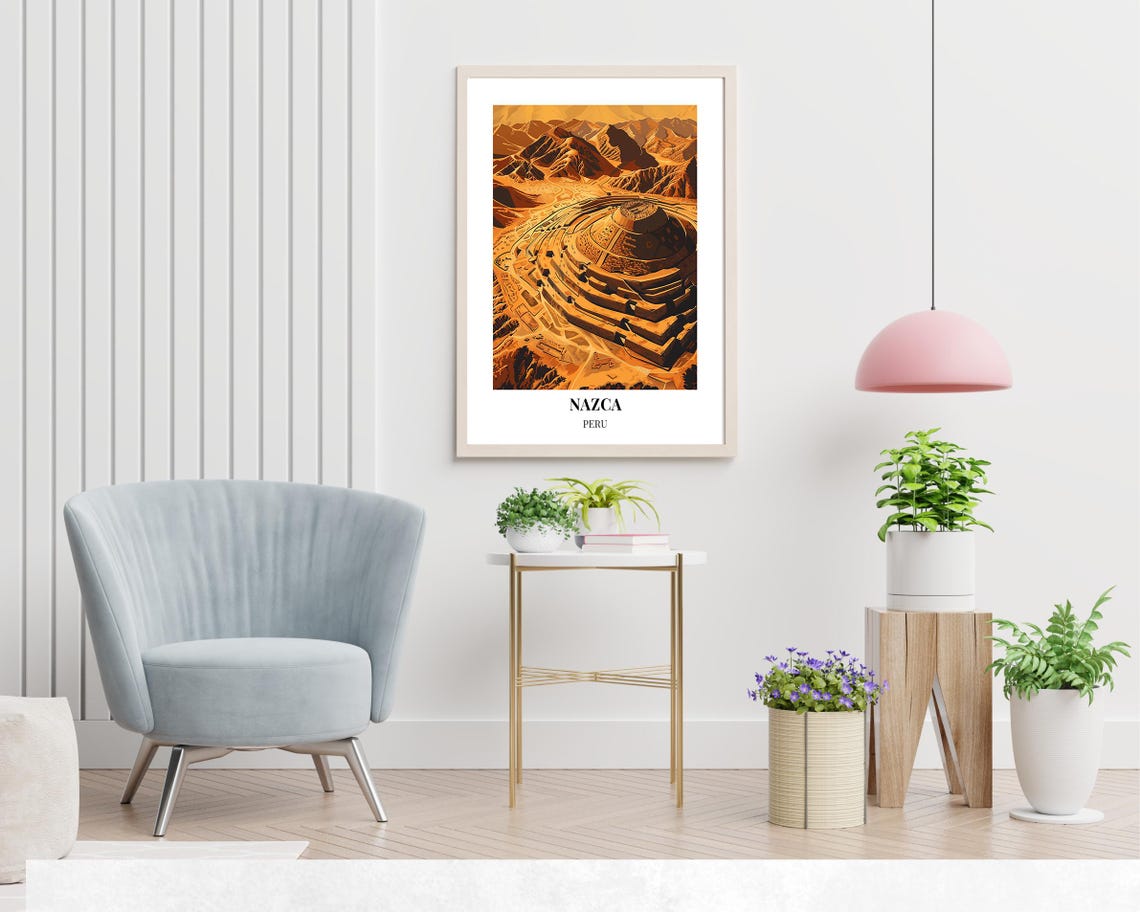Nazca Peru Ancient Terraced Pyramid Aerial Desert View Poster - Image 2