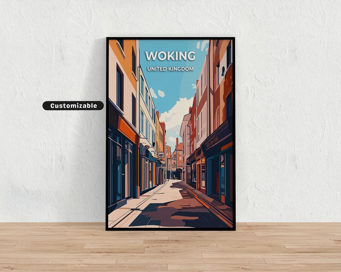 Woking United Kingdom Modern City Street Custom Travel Poster