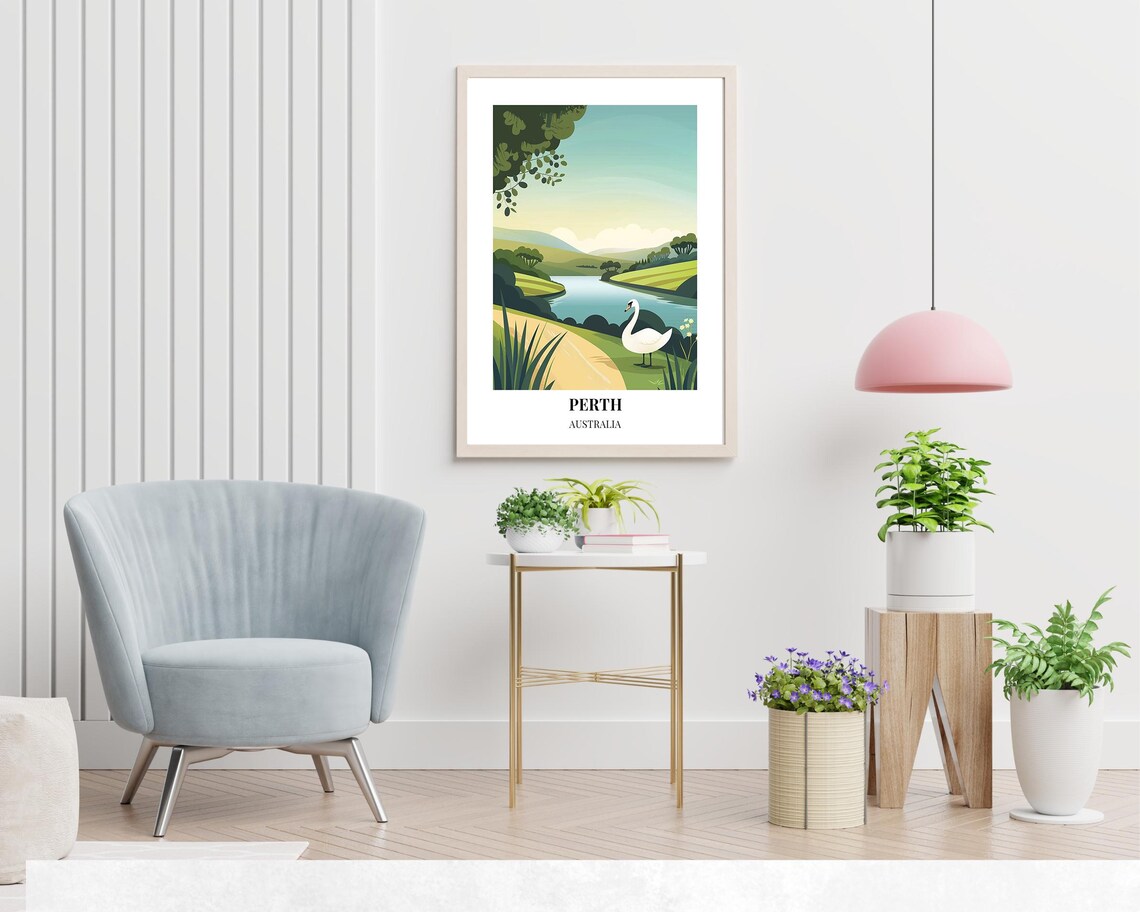 Perth Australia White Swan Calm Lake Morning Light Wildlife Poster - Image 2