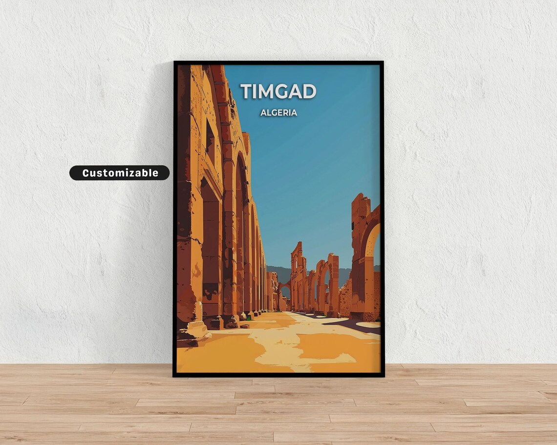 Timgad Algeria Ancient Roman Ruins Columns Desert Travel Poster