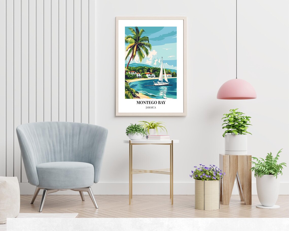 Montego Bay Jamaica Sailboat Gliding Across Turquoise Bay Poster - Image 2