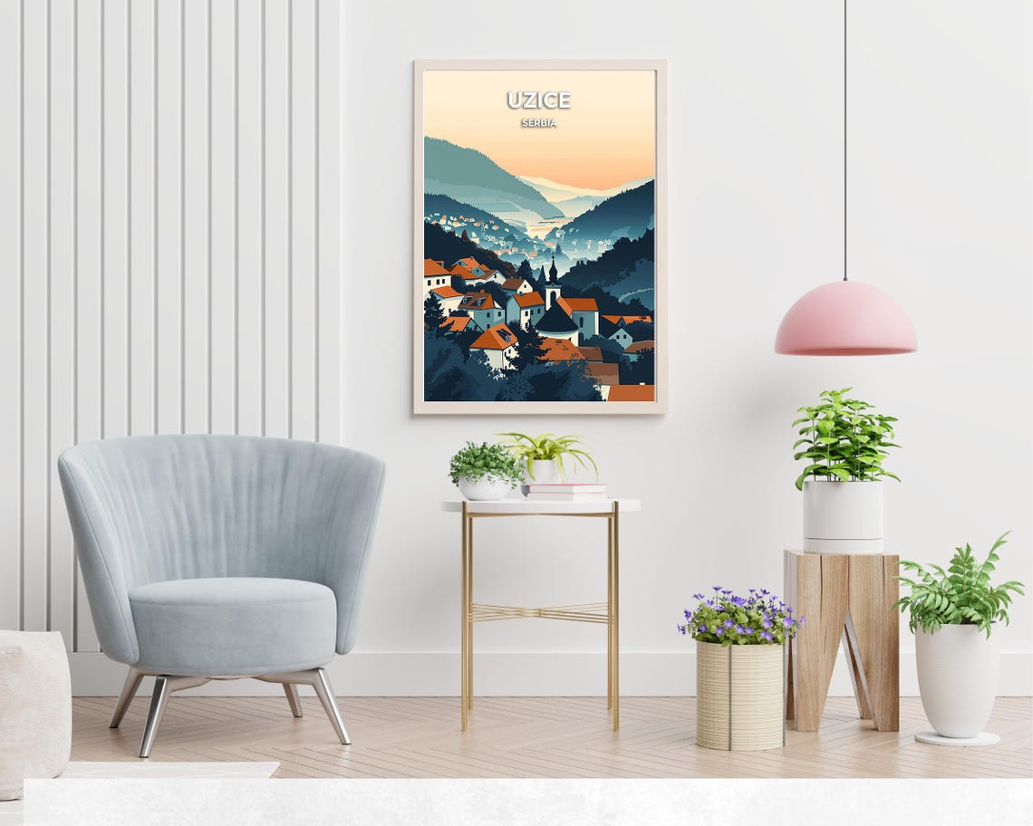 Uzice Serbia Old Town Rooftops Hillside Valley At Dusk Poster - Image 2