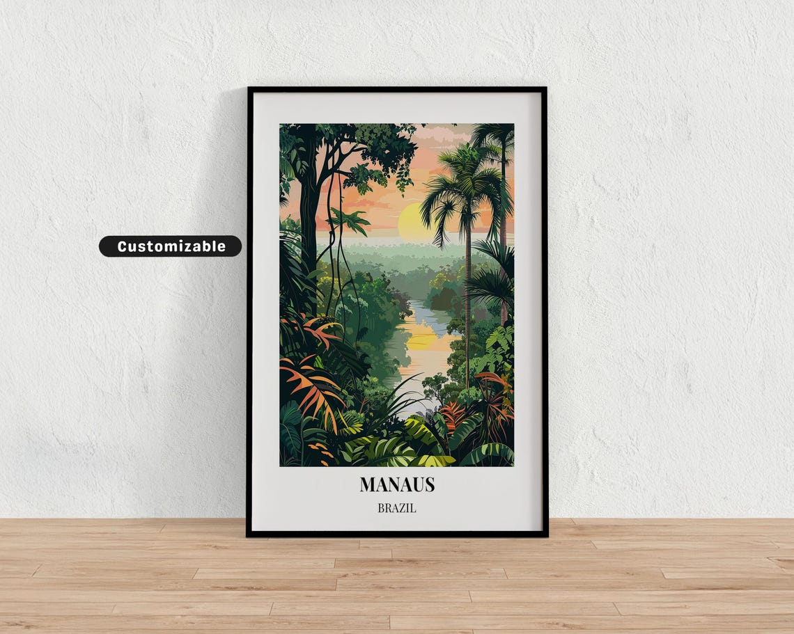 Manaus Brazil Amazon Rainforest River Sunset Jungle Travel Poster