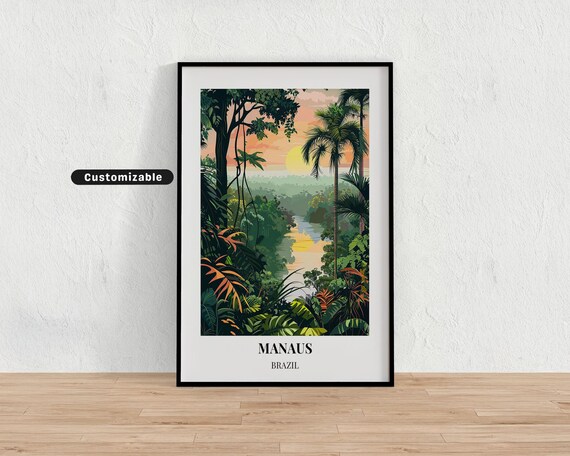 Manaus Brazil Amazon Rainforest River Sunset Jungle Travel Poster