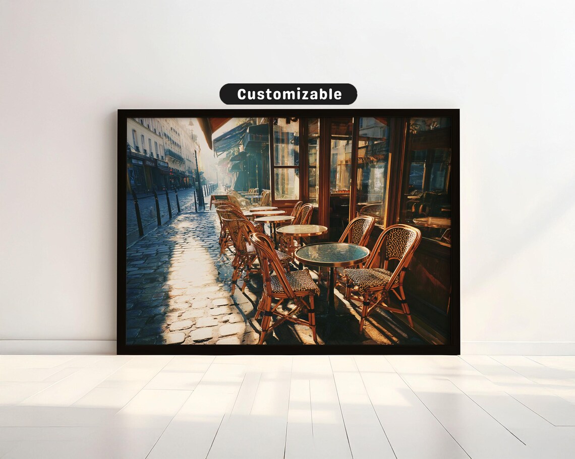 Paris Street Cafe At Morning Light With Rattan Chairs Photo Poster