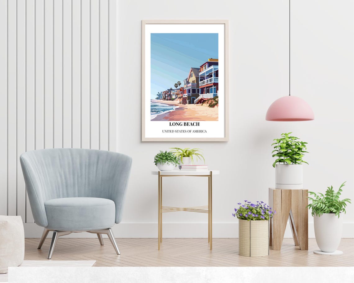 Long Beach California Beachfront Homes Bottom Caption Travel Poster - Image 2