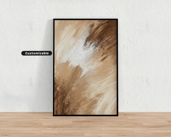 Beige Textured Background With Centered Paint Strokes Neutral Wall Art Print Minimalist Modern Decor