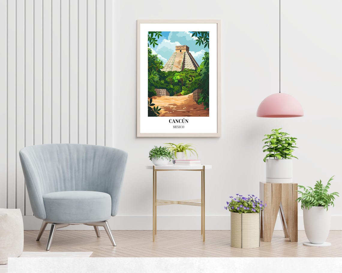 Cancun Mexico Poster with Chichen Itza Pyramid Above the Jungle - Image 2