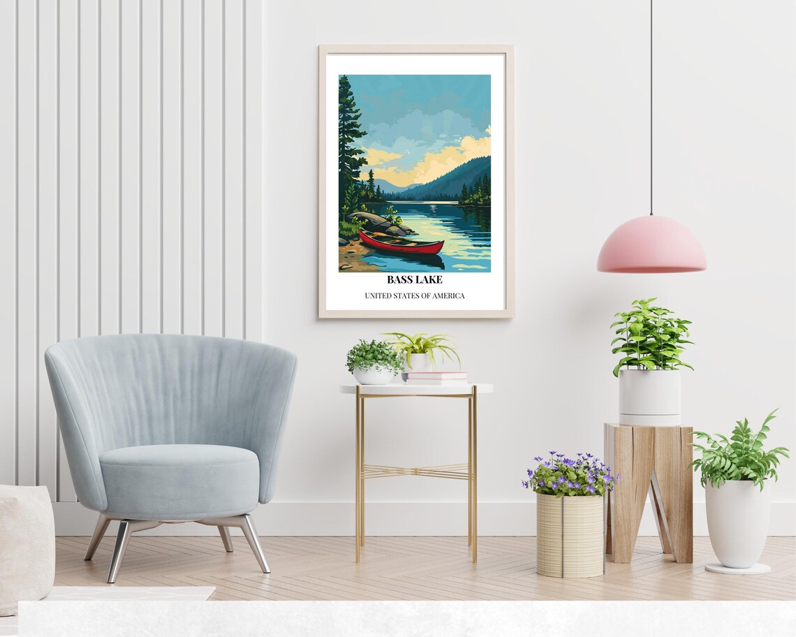 Bass Lake Travel Print Bass Lake California Travel Gift City Poster Wedding Gift Birthday Present - Image 2