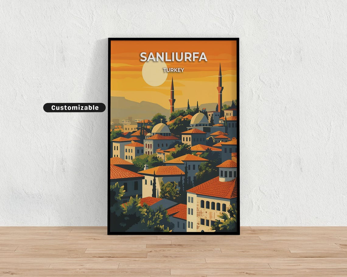 Sanliurfa Turkey Sunset Minarets Old Town Vintage Travel Poster
