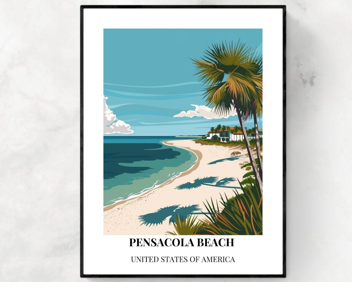 Pensacola Beach Palm Cove Emerald Water Classic Travel Poster