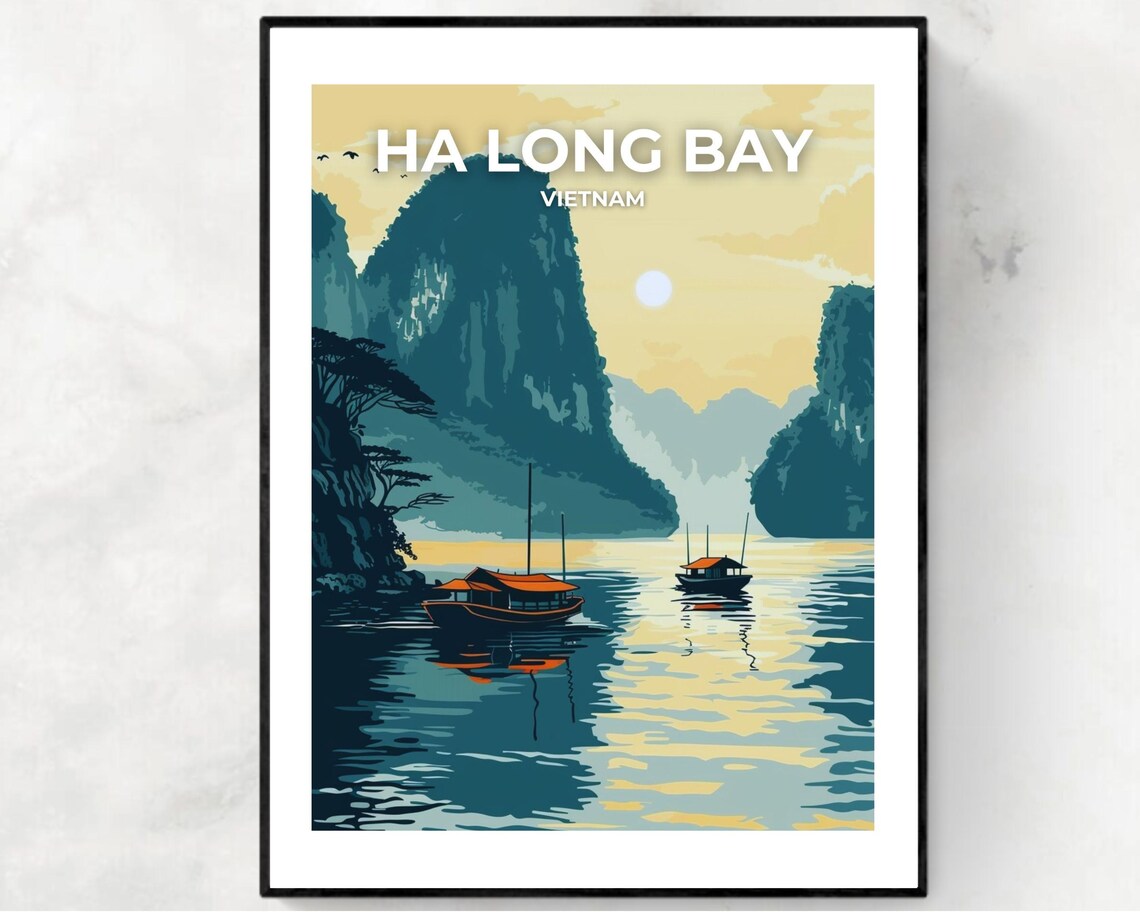 Ha Long Bay Vietnam Limestone Karsts And Traditional Boats Poster