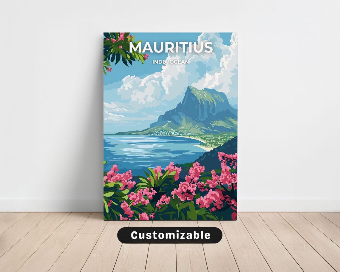 Mauritius India Ocean Tropical Coast Mountain Paradise Travel Poster