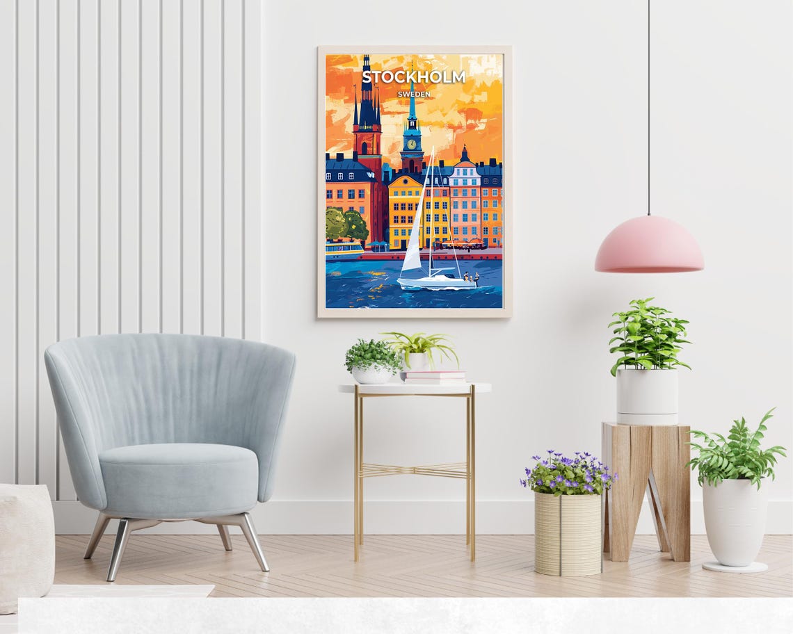 Stockholm Sweden Old Town Waterfront Sailboat Sunset Gamla Stan Poster - Image 2