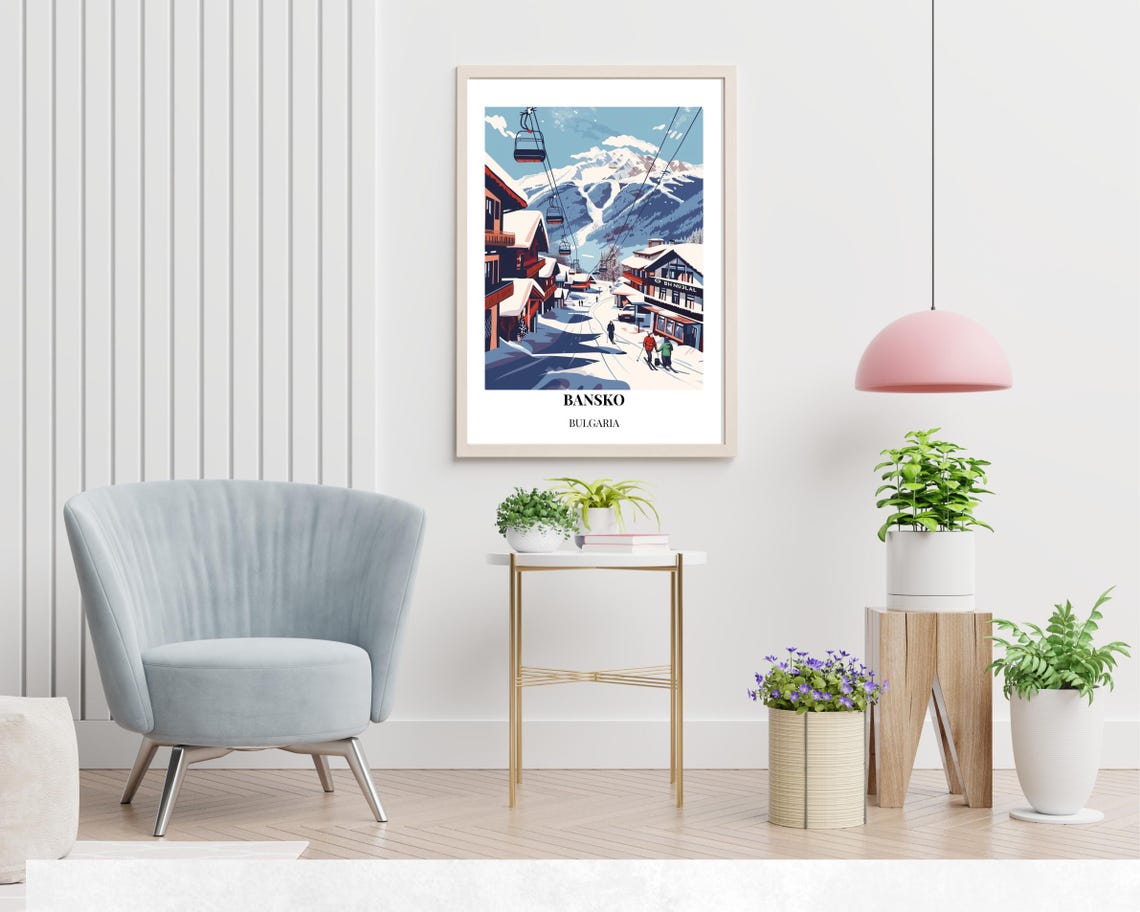 Bansko Bulgaria Ski Village Gondola Retro Travel Poster Artwork - Image 2