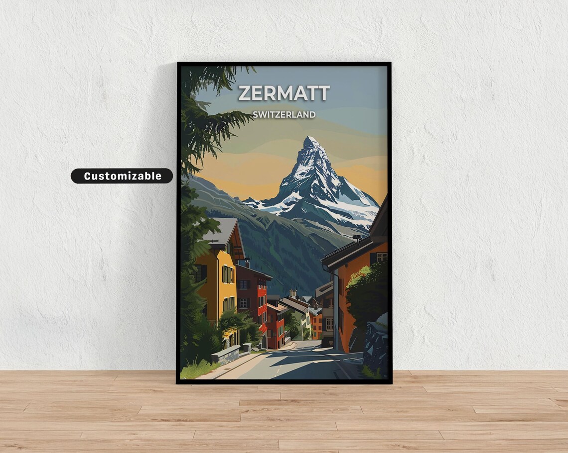 Zermatt Switzerland Matterhorn Village Alpine Peaks Travel Poster