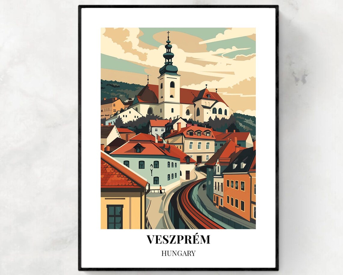 Veszprem Hilltop Church above Colorful Red Rooftops Hungary Poster