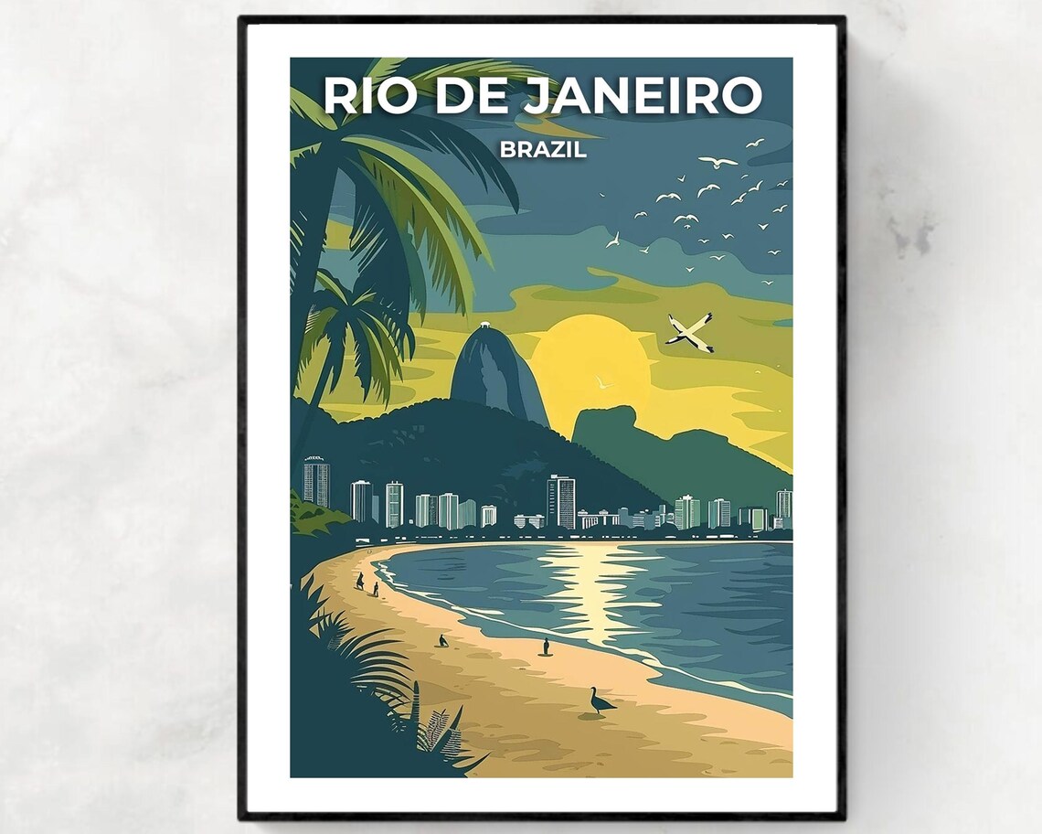 Rio de Janeiro Brazil Golden Sunset Over Copacabana Beach Poster