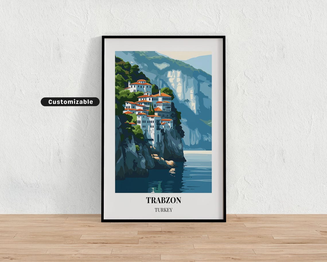 Trabzon Turkey Whitewashed Cliffside Monastery Village Sea Poster