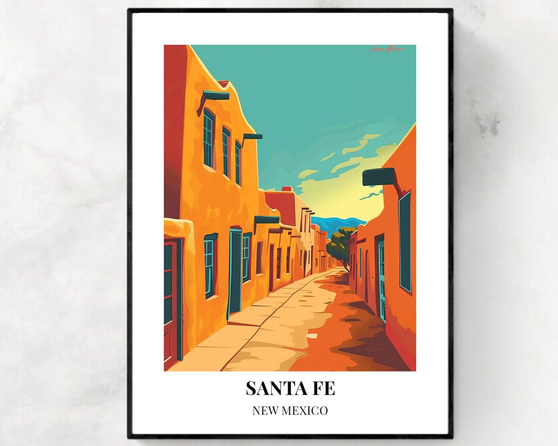 Santa Fe Travel Print Wall Art Santa Fe New Mexico City Print Santa Fe Travel Gift Santa Fe City Poster Travel Gift