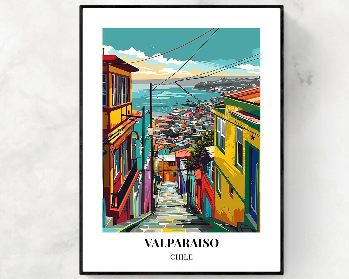 Valparaiso Chile Steep Stone Steps Between Colorful Houses Poster