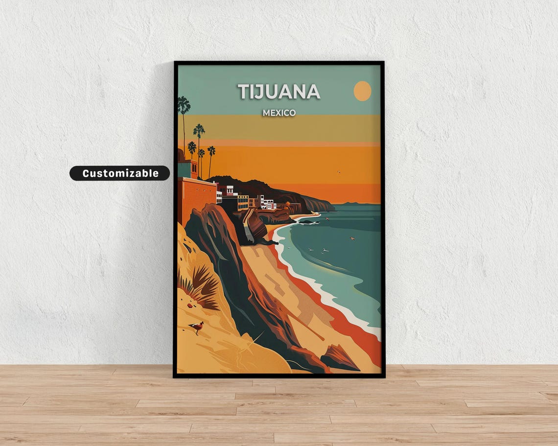 Tijuana Mexico Sunset Cliffs Ocean Beach Vintage Travel Poster