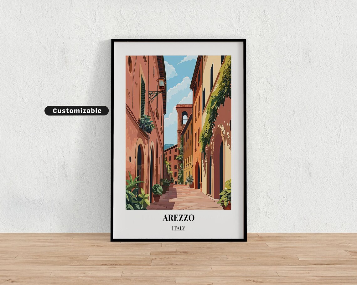 Arezzo Italy Old Town Street Vintage Style Travel Poster Art