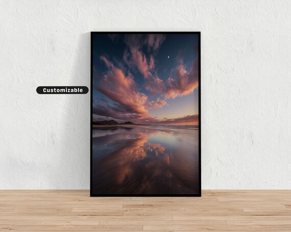 Pink Sunset Clouds Reflected On Wet Sand Beach Dusk Photo Print