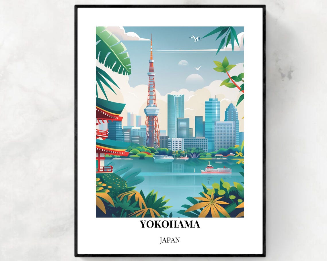 Yokohama Landmark Tower Travel Print Wall Art Yokohama Japan City Print Yokohama Landmark Tower Travel Gift Wall Art