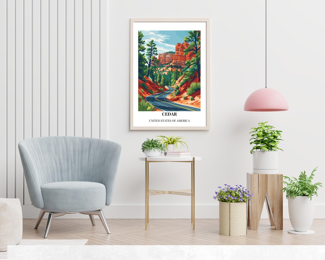 Cedar Utah Red Rock Canyon Winding Desert Road Travel Poster - Image 2