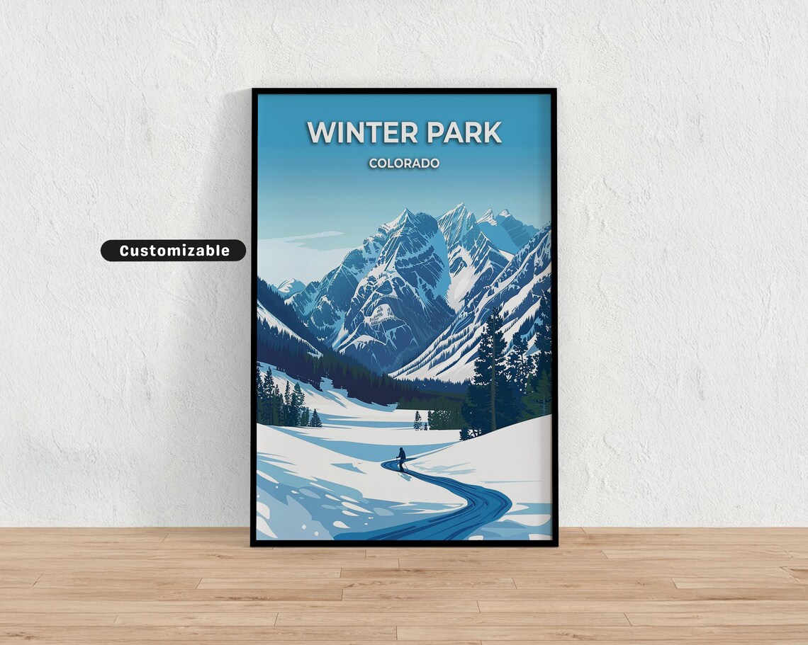 Winter Park Colorado Lone Skier Snowy Peaks Alpine Slope Travel Poster